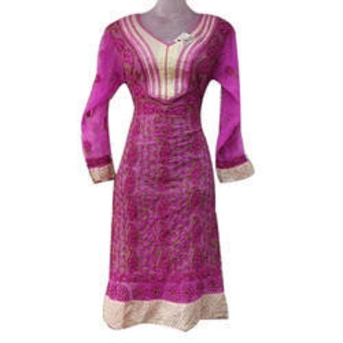 V Neck Designer Trendy Fashionable Ladies Full Sleeves Fancy Chikan Kurti  Bust Size: 5 Inch (In)