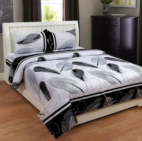 White And Black Color Highly Breathable Cotton Double Bed Sheet With Pillow Cover