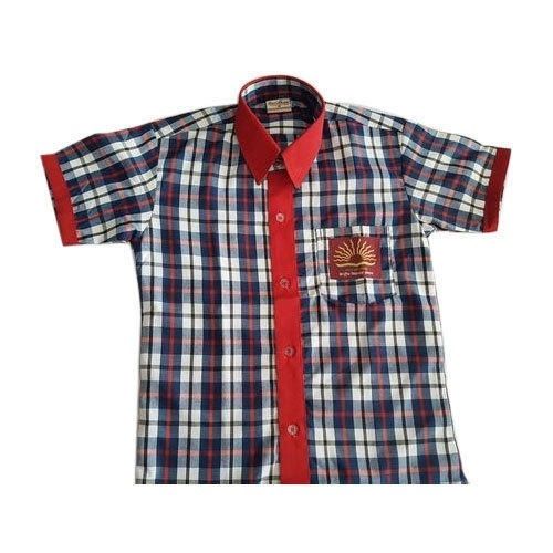 Customized Printed Red Color Checked Pattern School Uniform Shirts For ...