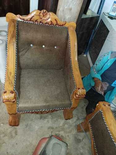 Solid Plywood Brown And Grey Color Fully Carved Wooden Chair For Living Room