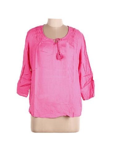 Chiffon 100 % Cotton Pink Full Sleeves Round Neck Fancy Ladies Top For Casual Wear