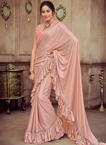 Patch Work Printed Banarasi Light Pink Colour Cotton Silk Ladies Party Wear Saree For Summer And Winter