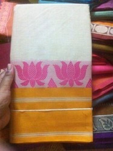 Yellow And White Colour Floral Printed Ladies Cotton Silk Saree With Matching Blouse