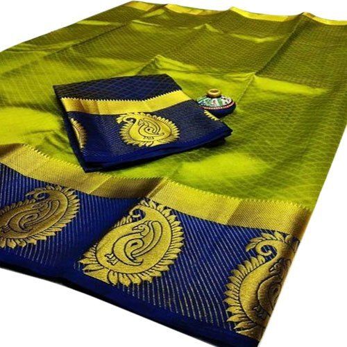 Plain Traditional Elegant Beautiful And Breathable Green Mango Design Tussar Silk Saree