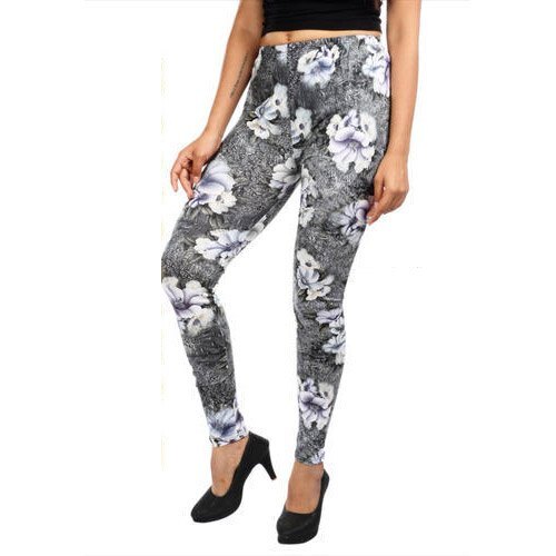 Indian Machine Washable And Perfect For Everyday Wear Grey Printed Full Length Pure Cotton Plain Leggings For Ladies