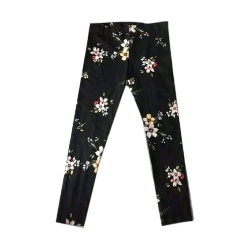 No Fade Black Printed Machine Washable And Wrinkle Free Full Length Cotton Leggings For Ladies