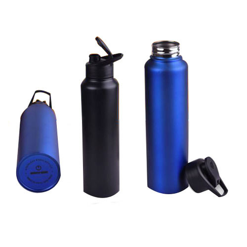 Round Strong Stylish Scratch Resistant Plain Black And Blue Stainless Steel Water Bottles