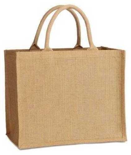  खरीदारी के लिए हैंडल के साथ उपयोग में आसान सादा आयताकार भूरे रंग के जूट कैरी बैग 