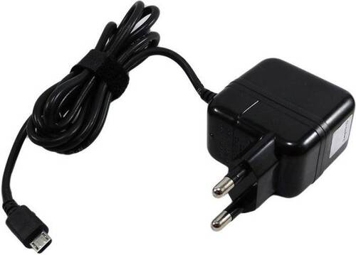 High Quality Build Long Lasting Ultra Fast Charger For All Smartphones And Tablets - PVC Plastic Body, Compact Size, Black Color, USB Output with Built-In Cord and Dual Micro & Mini USB Inputs