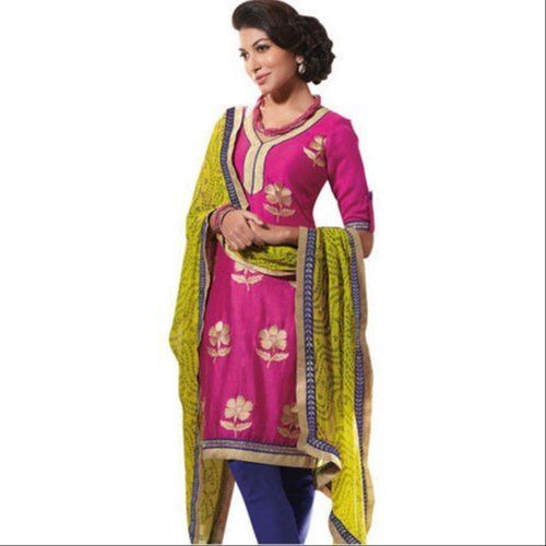 A-Line Cotton Silk Salwar Suit - Plus Size, Breathable Pink Printed Design | Elegant Short Sleeves, Perfect for All Seasons, Versatile for Work and Events