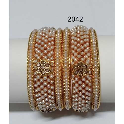 Fashion White Pearl Golden Coloured Fancy Bangles For Party Wear