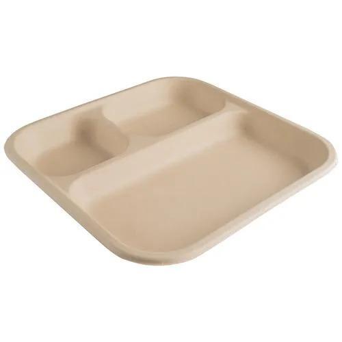 Paper Plain White 3 Compartments Disposable Plate For Events And Parties Capacity 10 Inch