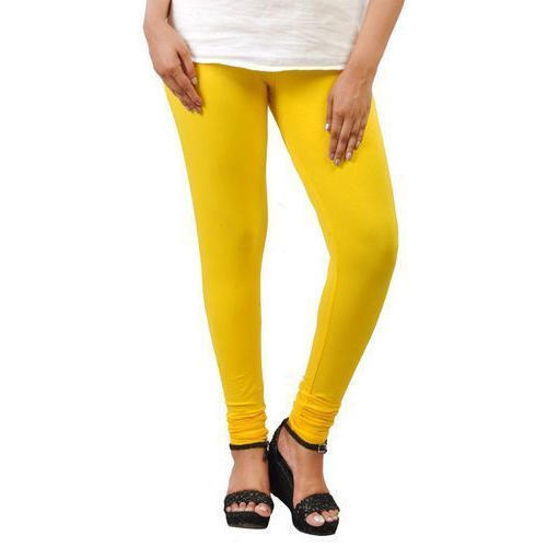 Casual Wear Plain And Breathable Stylish Soft Yellow Cotton Leggings For Ladies