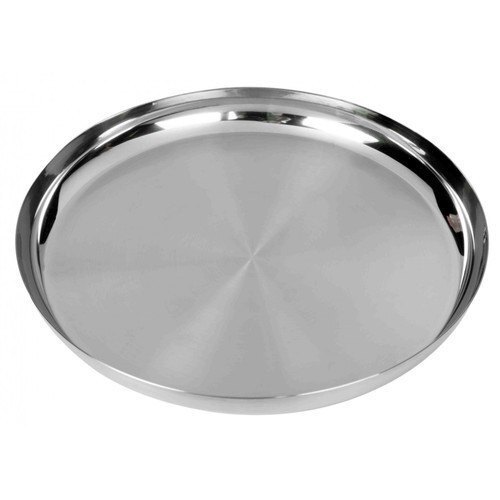 Sturdy And Stylish Rustproof Dishwasher Safe Round Stainless Steel Dinner Plate - 14 Inch Silver Color 10 Pieces | Polished Finish 4mm Thickness Ideal for Indoor & Outdoor Use
