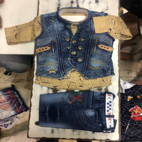 Fancy Denim Jacket And Royal Printed Shirt Kid'S Dresses