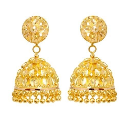 Golden Trendy Fashionable Stylish Smooth Finish Pure Gold Earring For Party 