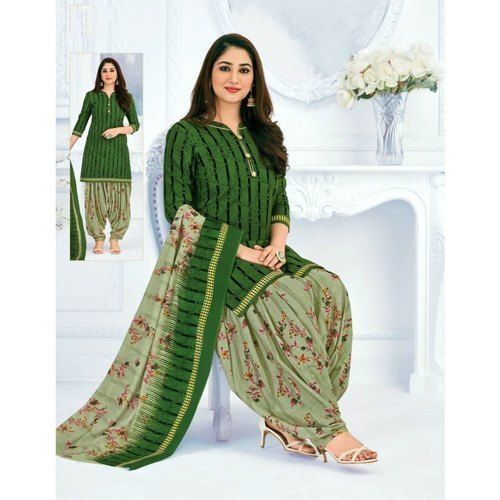 Indian Dark Green Stylish Cotton Designer Printed Suits For Casual And Party Wear