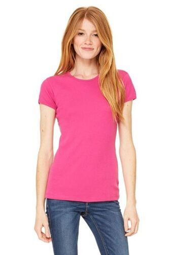 Ladies Half Sleeves Round Neck Skin Friendly Plain Cotton Lycra T Shirts