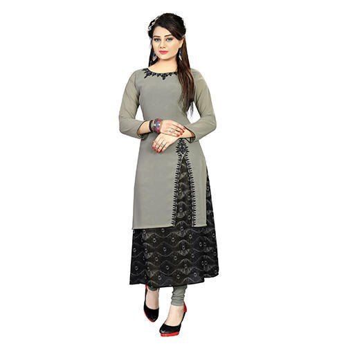 Skin Friendly Washable Casual Wear 3/4 Sleeves Grey Ladies Designer Kurti Bust Size: 34 Inch (In)