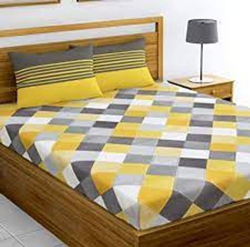 Sturdy And Simple Design Cotton Grey And Yellow Bed Sheet