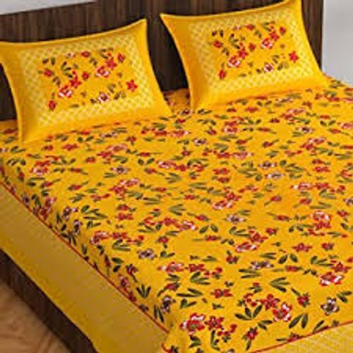 Yellow 100% Pure Double With 2 Matching Pillow Cover Printed Rajasthani Printed Bedsheet