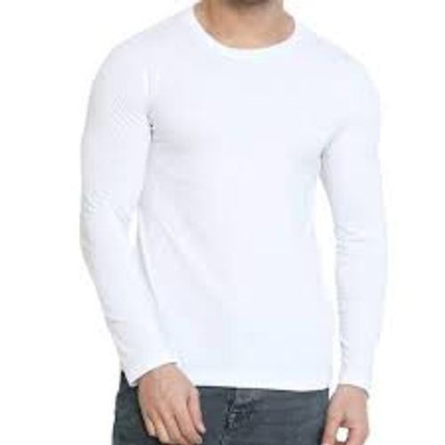 Fit Comfortably Mens Full Sleeves Round Neck White Cotton Fabric T Shirt 