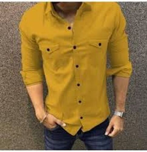 Good Quality Fabric Full Sleeve Fit Neck Collar Men'S Yellow Formal Shirts