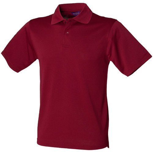 Maroon Plain Half Sleeve Polo Neck Casual Wear Cotton T-shirts For Men