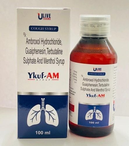 ykuf-am Ambroxol Hcl, Guaiphenesin, टेरबुटालीन सल्फेट और मेन्थॉल कफ सिरप, 100Ml सामान्य दवाएं