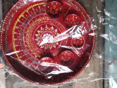 Beautiful Handpainted Daily Rituals Red Stainless Steel Pooja Thal