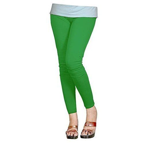 Leggins Breathable And Lightweight Plain Light Green Full Length Cotton Lycra Leggings For Ladies