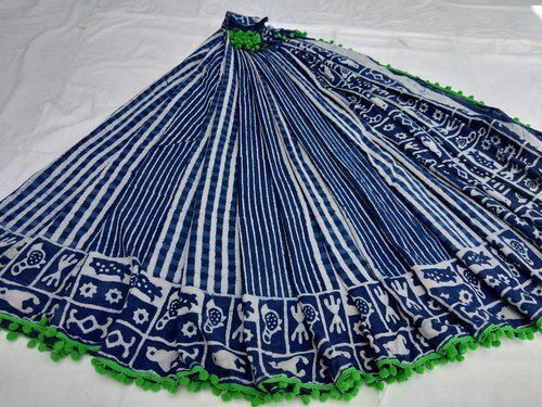 Cotton Silk Block Printed Fancy Hand Work Ladies Saree For Casual Wear With Blouse Piece Set