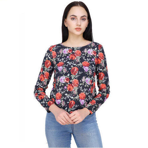 Casual Wear Regular Fit Long Sleeves Breathable Printed Readymade Ladies Tops