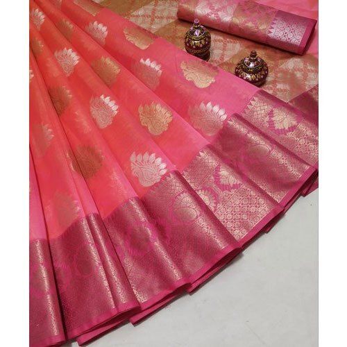 Traditional Elegant And Party Wear Pink With Red Bhagalpuri With Blouse Piece Silk Saree Ladies