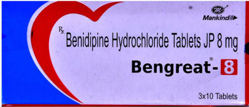 Benidipine Hydrochloride Tablets Jp 8 Mg, Pack Of 3x10 Tablets