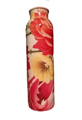 Multicolor Round Floral Printed Copper Bottles For Drinking Water Storage