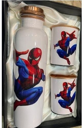 Spiderman Printed Copper Bottle And Glass Set With Screen Printed Length 12 Inch