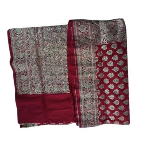 Party Wear Women Elegant Look Breathable Printed Cotton Red Saree With Unstitched Blouse Piece