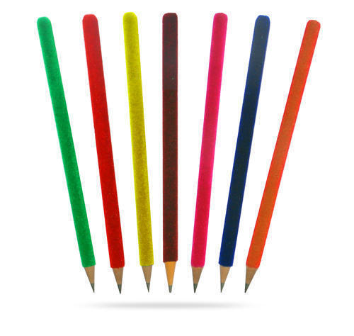 Comfortable Grip Lightweight Multicolor Fuzzy Velvet Pencils - Wooden, Pack of 6 , Plush Texture, Built-in Sharpener and Lead Extender, Vibrant Colors