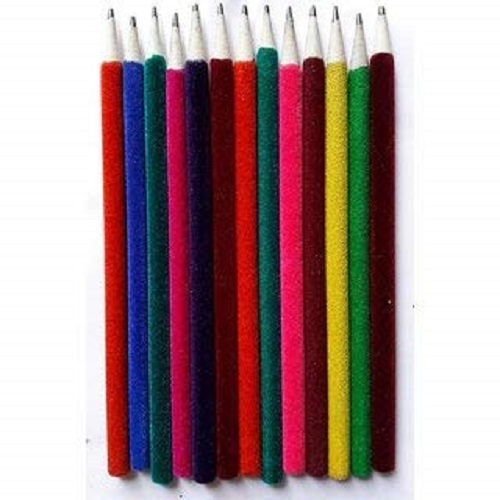 Eco-Friendly Lightweight Multicolor Arham Velvet Pencil For Writing And Drawing - Wood Material Vibrant Colors Plush Feel Built-in Sharpener & Lead Extender Cute Velvet Pouch