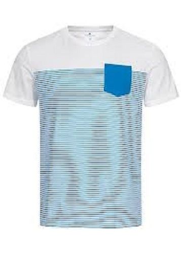 Men Easy To Wear Striped Round Neck Half Sleeves Sky Blue Cotton T-Shirt