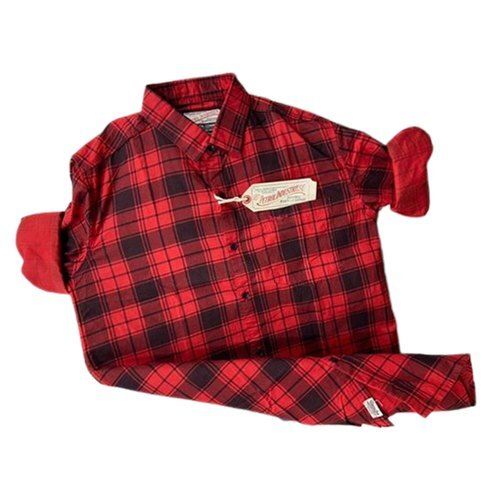 Men Light Weight Comfortable Collar Neck Full Sleeves Red Blue Checked Shirt Collar Style: Classic