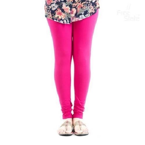 Pink Breathable Skin Friendly Wrinkle Free Stylish Look Plain Cotton Leggings For Ladies