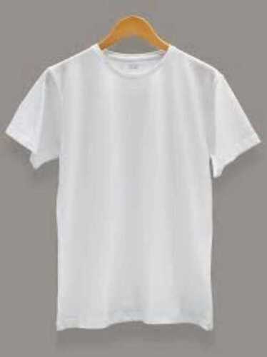 White Round Neck Short Sleeves Skin Friendly Light Weight Smooth Finish Collar T-Shirt