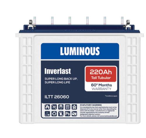 220 Ah Luminous Inverlast Tall Tubular Inverter Battery, Voltage 12 V  Weight: 63  Kilograms (Kg)