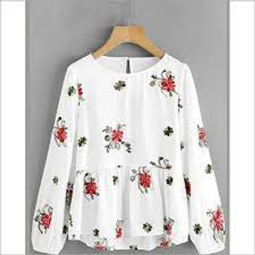 White High-Quality Comfortable Stunning Full Sleeve O-Neck Ladies Fancy Top