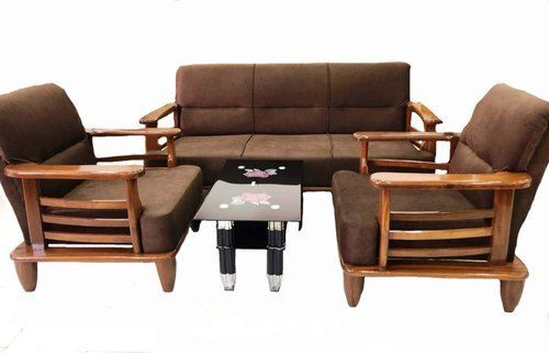 Machine Made High Quality Cushion Waterproof Polished Brown 5 Seater Wooden Sofa Set 