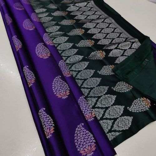 Printed Dark Blue With Black Colored Bhagalpuri Silk Saree For Ladies 