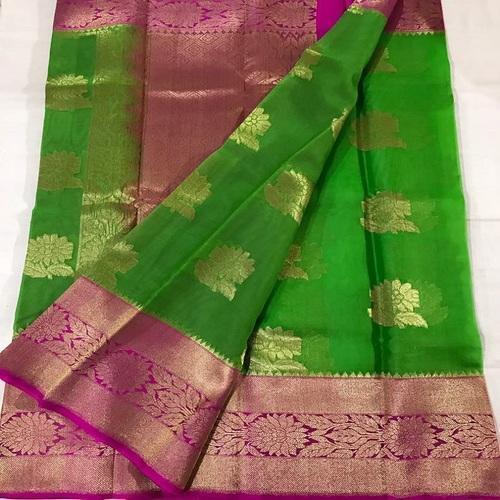 Printed Pink And Green Party Wear Bhagalpuri Silk Ladies Saree For Blouse Piece Set