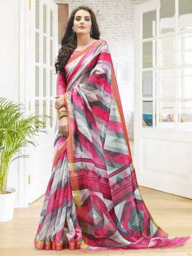 Low Breathing Resistance Skin Friendly Light Weight Fine Finish Printed Saree